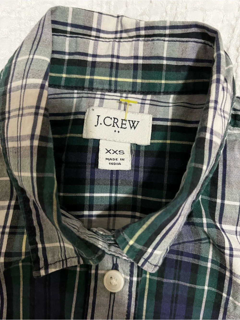 J. Crew Green and Navy Plaid Button-Down Shirt Cotton Fitted Sz XXS